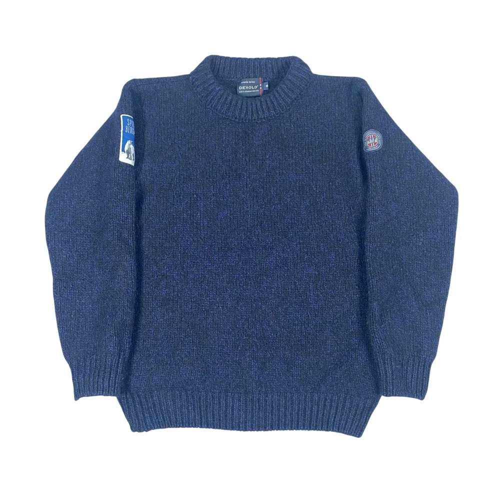 Devold Spitsbergen Wool Sweater Mens Medium Navy Blue Norwegian Knit Pullover